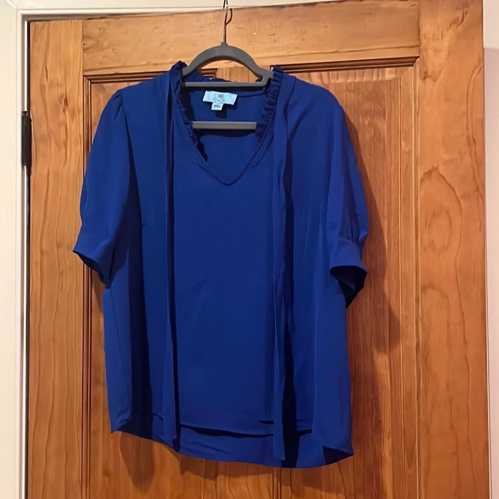 CeCe Blue Boxy Blouse with Short Sleeves - Picture 1 of 5